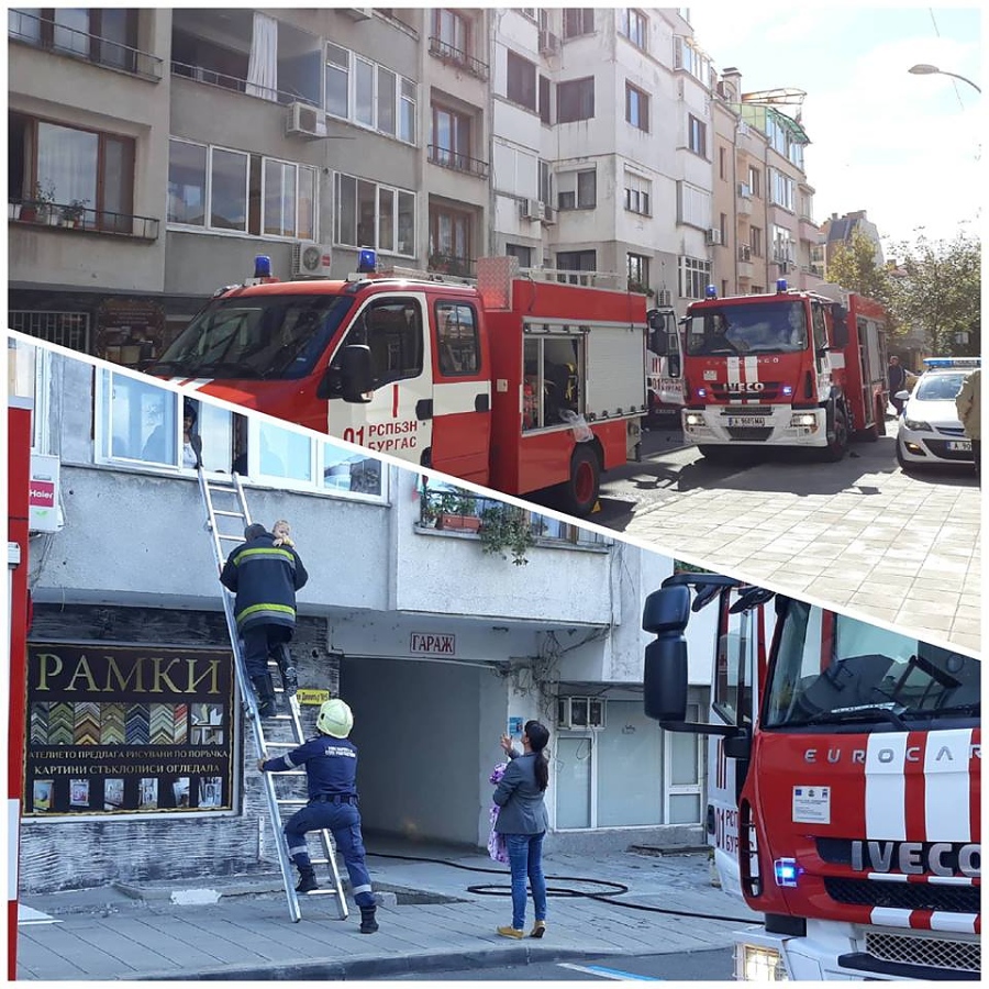 Паника в центъра на Бургас! Пожар избухна в кооперация, човек скочи от третия етаж, вадят бебета през прозореца! (СНИМКИ)