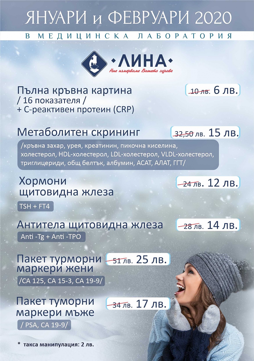 Лаборатория „ЛИНА” обявява шест профилактични кампании през месеците януари и февруари