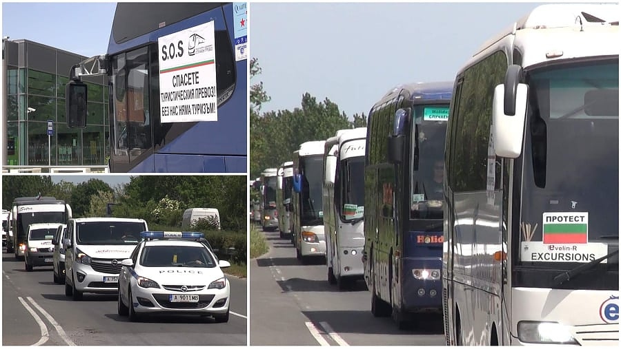 Вижте протестното автошествие на туристическите автобуси в Бургас (ВИДЕО)