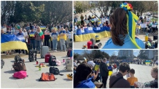 Протестът на украинците в Бургас: Пътнически куфари на площада и окървавени детски играчки (ВИДЕО + СНИМКИ)